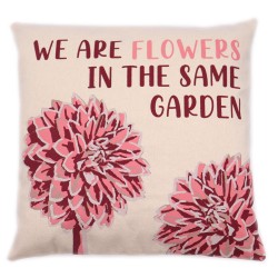 Printed Cotton Cushion Cover - Somos Flores - Olive, Pink and Natural