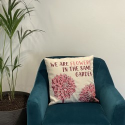 Kussenhoes van katoen met print - We Are Flowers - Olijfgroen, Roze en Naturel