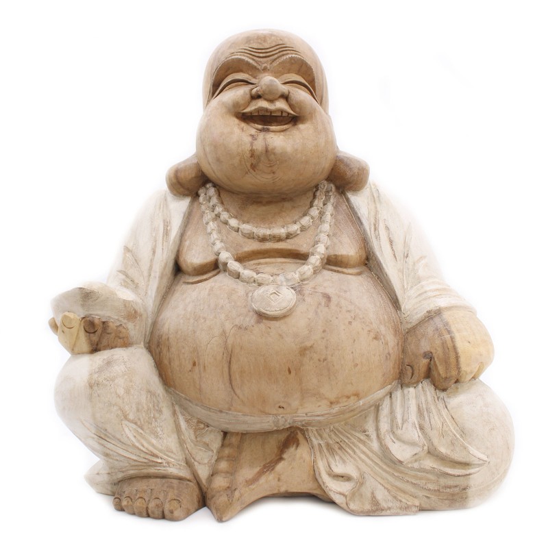 Buddha Felice - Sbiancato 50cm-STATUE DI BUDDHA INTAGLIATE A MANO-HOSTENATURA