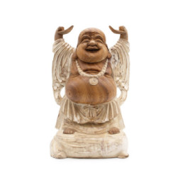 Happy Buddha Hands Up - Whitewash 40cm