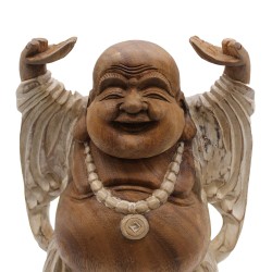 Buddha felice con le mani in alto - Imbiancatura 40 cm