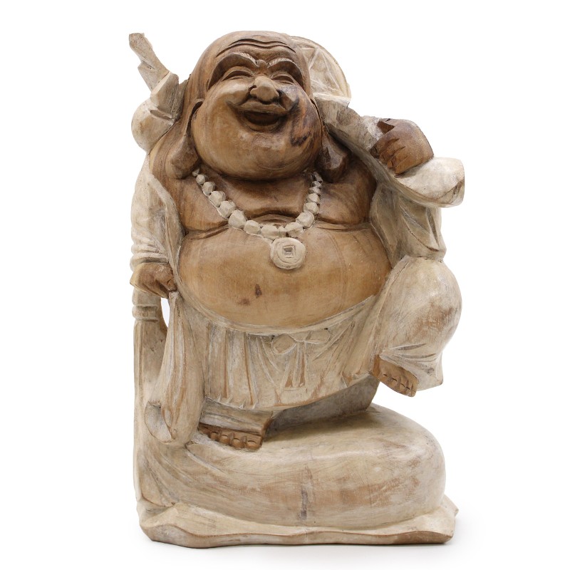 Happy Buddha Bring Wood - Chaux 30cm-STATUES DE BOUDDHA SCULPTÉES À LA MAIN-HOSTENATURA