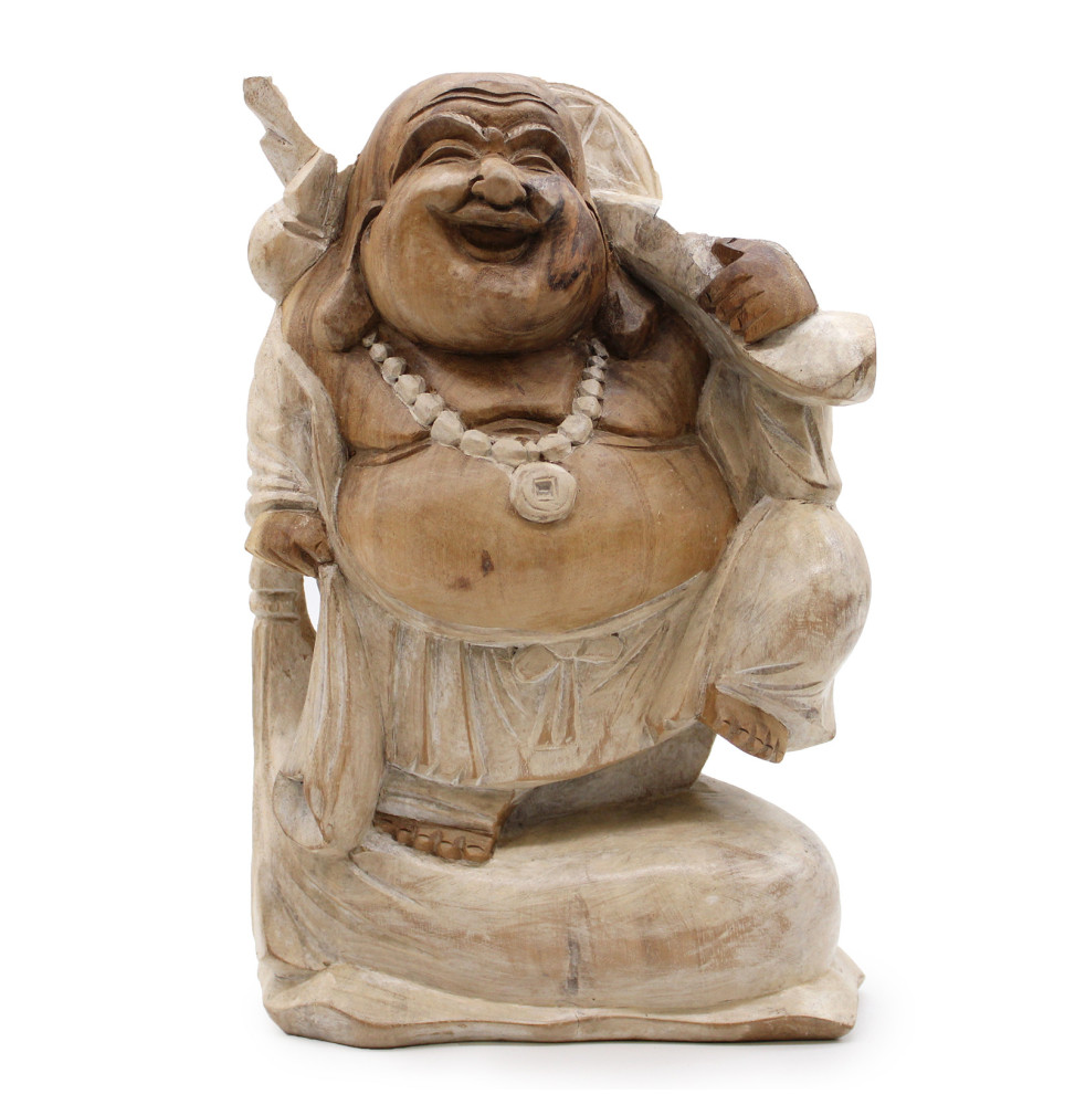 Happy Buddha Bring Wood - Whitewash 30cm