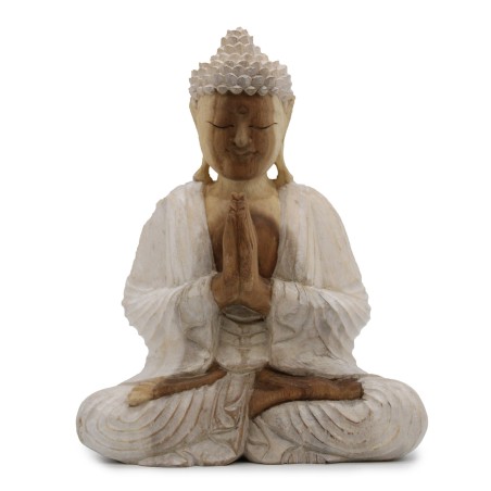 Weiß getünchte Buddha Statue - 30cm Willkommen