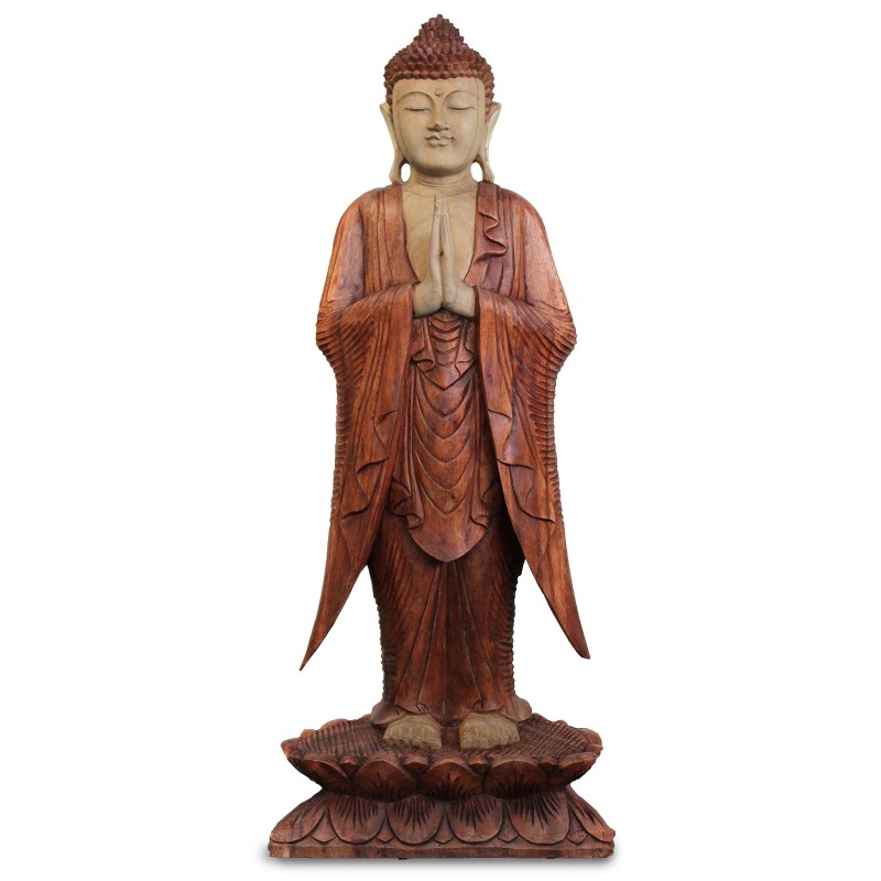 Standing Buddha Statue - 1 m Welcome-HAND CARVED BUDDHA STATUES-HOSTENATURA