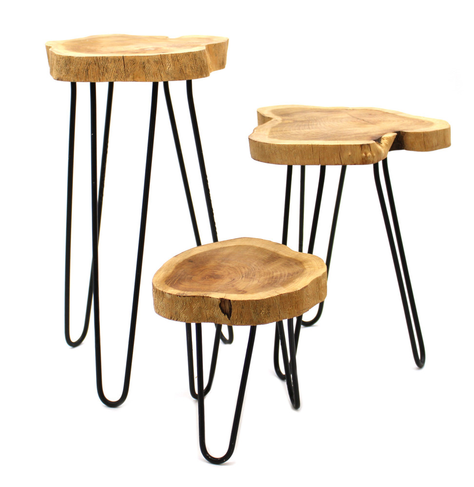 Juego de 3 maceteros de madera Gamell - Natural-SOPORTE PLANTAS DE MADERA-HOSTENATURA