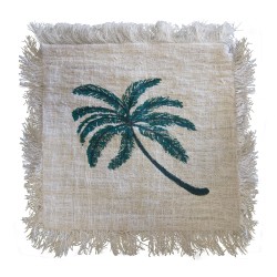 Linen Cushion Cover 60x60 Palm with Fringes