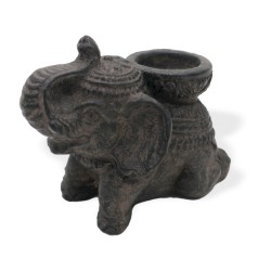 Incense and Elephant Candle Holder - Antique Black