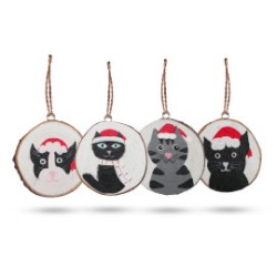 Christmas Cats - Hand Painted Christmas Log Decoration (Set 4)