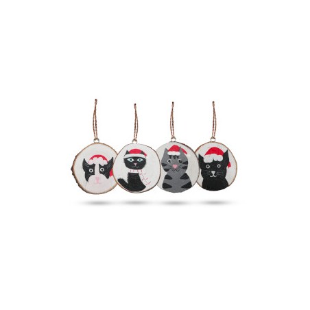 Christmas Cats - Hand Painted Christmas Log Decoration (Set 4)