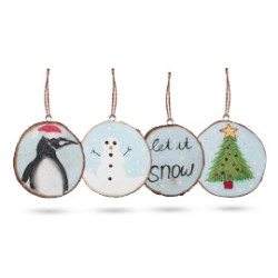 Let it Snow - Decoratiuni de Craciun din busteni pictate manual (Set de 4)