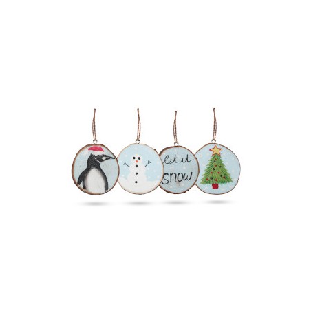 Let it Snow Hand Painted Log Christmas Decoration (Set of 4)