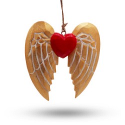 Christmas Ornament - Golden Angel Wing and Heart - Handmade in Indonesia