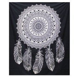 B&W Double Cotton Bedspread + Tapestry - Dream catcher