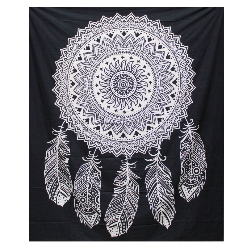 B&W Double Cotton Bedspread + Tapestry - Dream catcher-COTTON QUILTS-HOSTENATURA