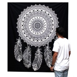 B&W Double Cotton Bedspread + Tapestry - Dream catcher