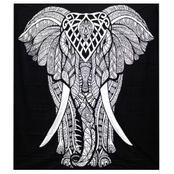 B&W Double Cotton Bedspread + Tapestry - Elephant