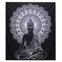 B&W Double Cotton Bedspread + Tapestry - Buddha