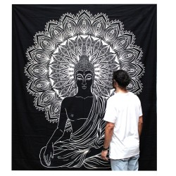 B&W Double Cotton Bedspread + Tapestry - Buddha