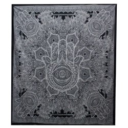 B&W Double Cotton Bedspread + Tapestry - Hamsa