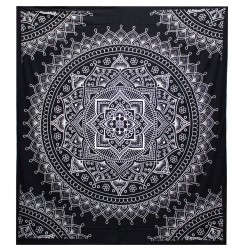 B&W Double Cotton Bedspread + Tapestry - Lotus Flower