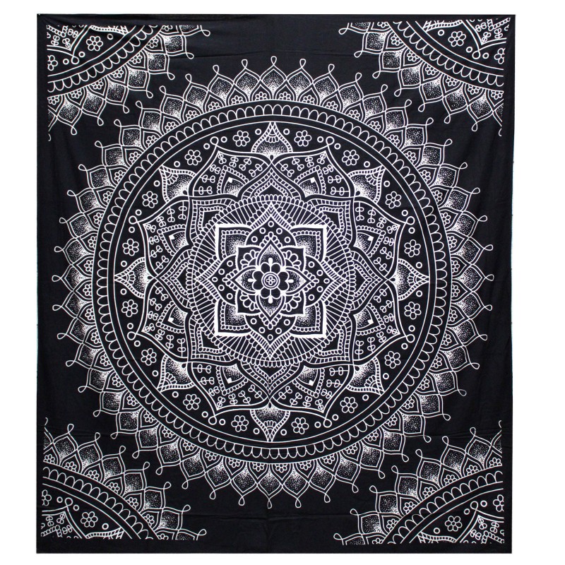 B&W Double Cotton Bedspread + Tapestry - Lotus Flower-COTTON QUILTS-HOSTENATURA