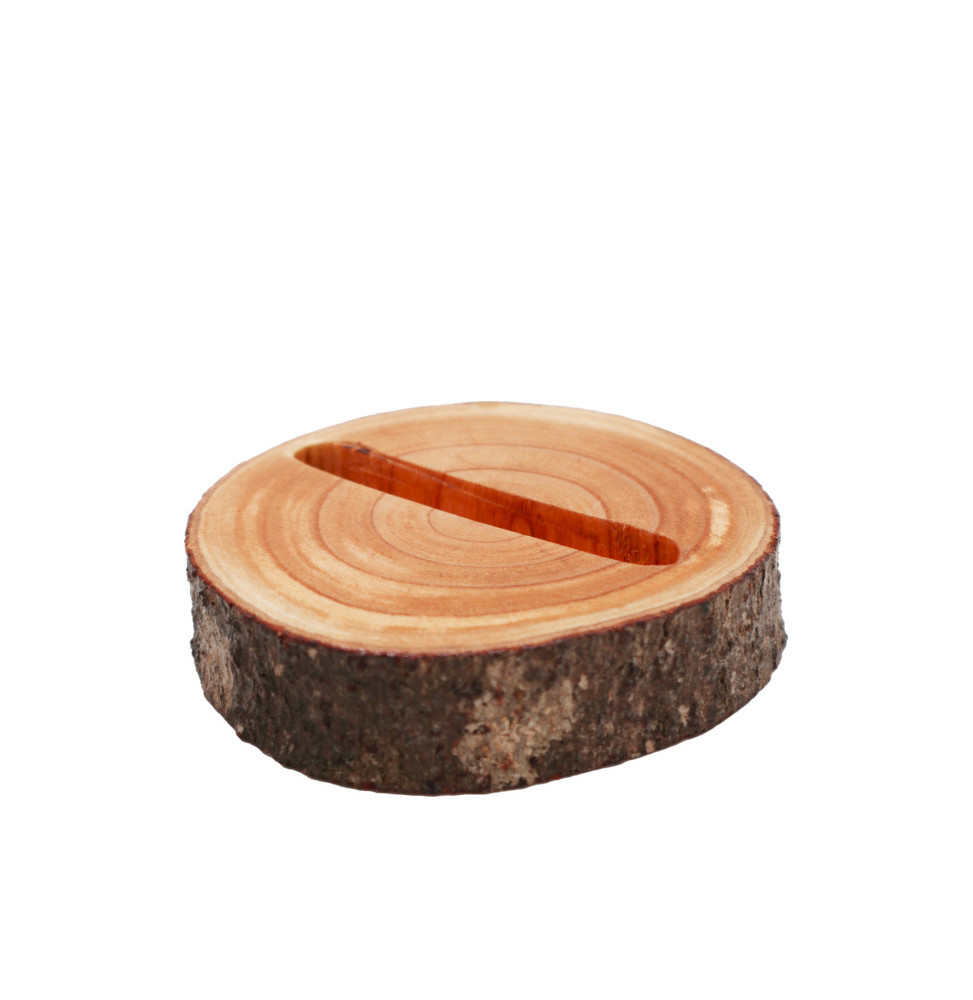 Small Log Phone Holder (slot) - Natural-EGUR NATURALEKO MUGIKOR EUSTUKOA-HOSTENATURA