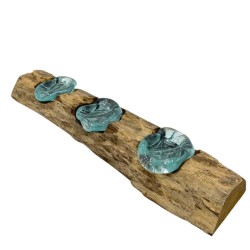 Molton triple flat glass candle holder on wood