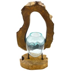 Vase suspendu en verre fusionné sur bois