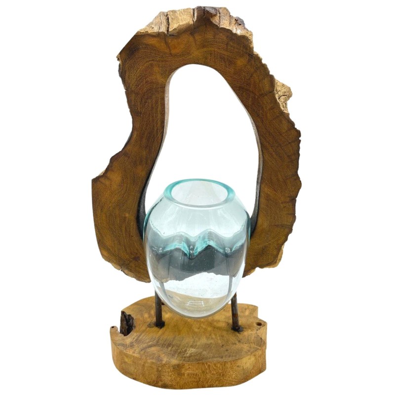 Vase suspendu en verre fusionné sur bois-VERRE FOULÉ SUR BOIS-HOSTENATURA