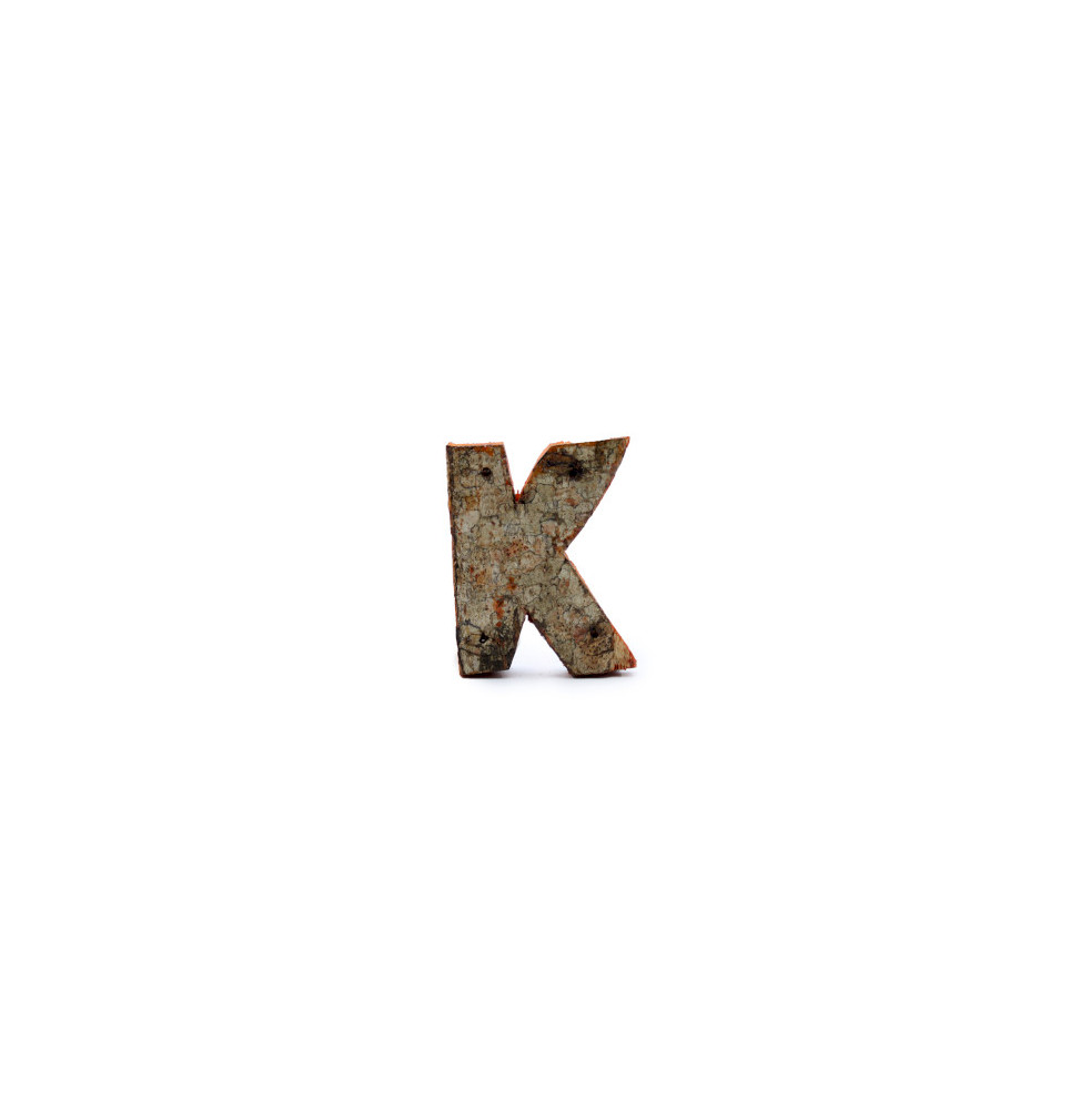 Letra de Corteza Rústica - "K" (12) - Pequeña 7cm