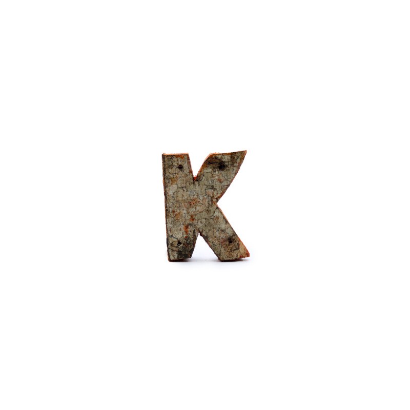 Lettera in corteccia rustica - "K" (12) - Piccola 7 cm-LETTERE IN LEGNO DECORATIVE-HOSTENATURA