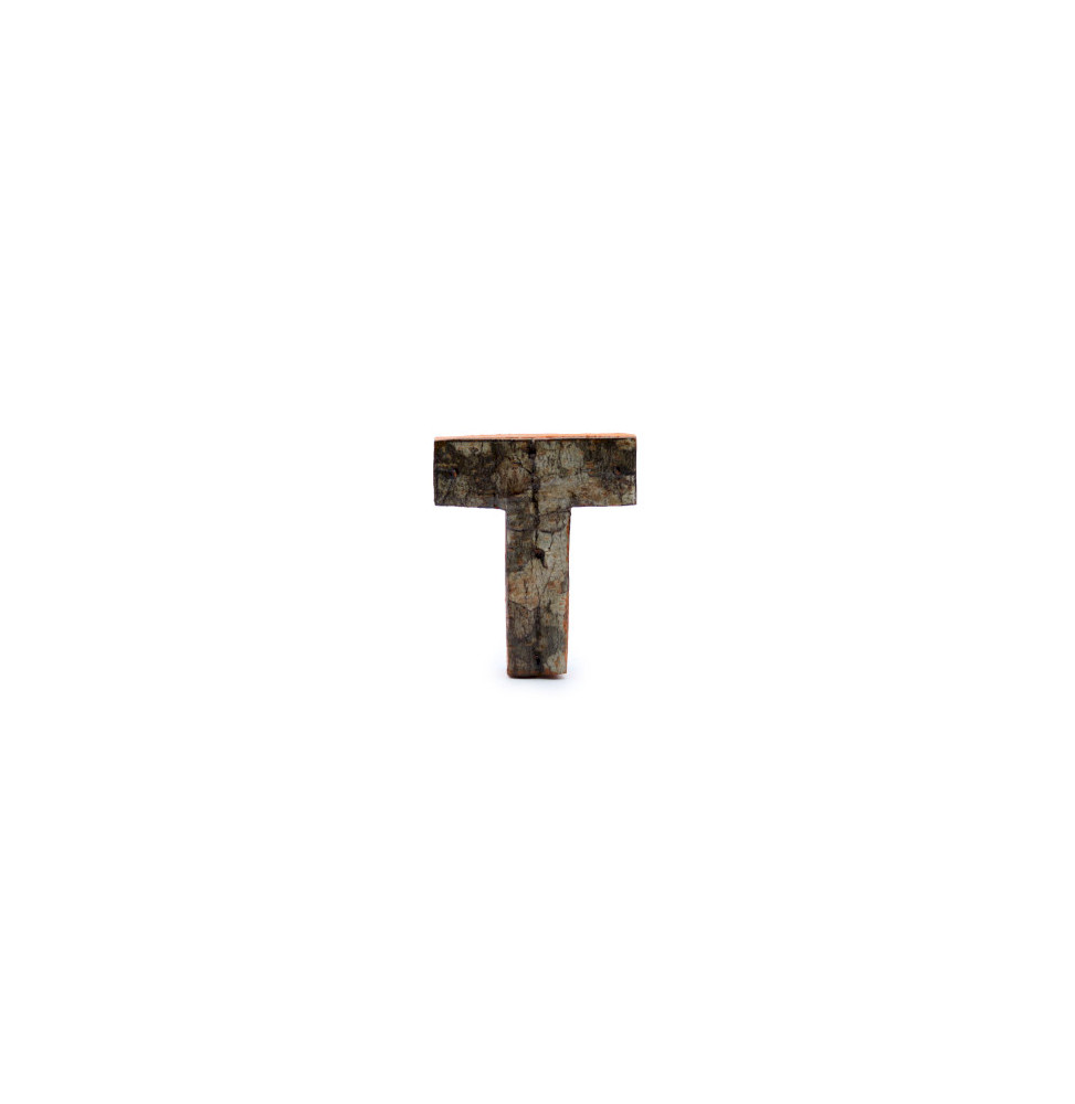 Letra de Corteza Rústica - "T" (12) - Pequeña 7cm
