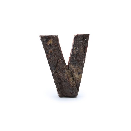 Lettera in corteccia rustica - "V" (12) - Piccola 7 cm
