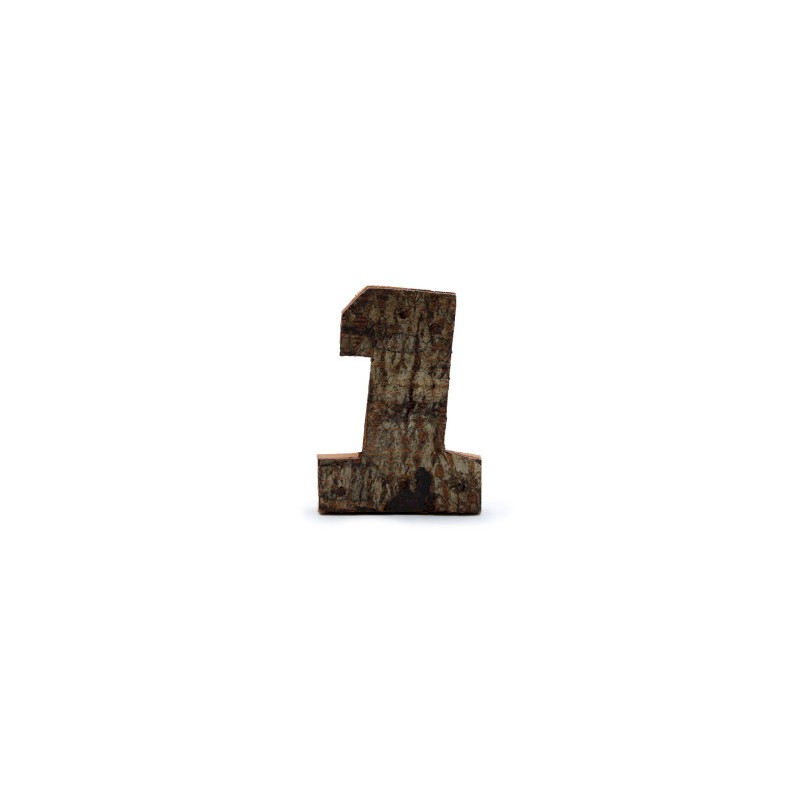 Rustic bark number - "1" (12) - Small 7cm-DECORATIVE WOODEN LETTERS-HOSTENATURA