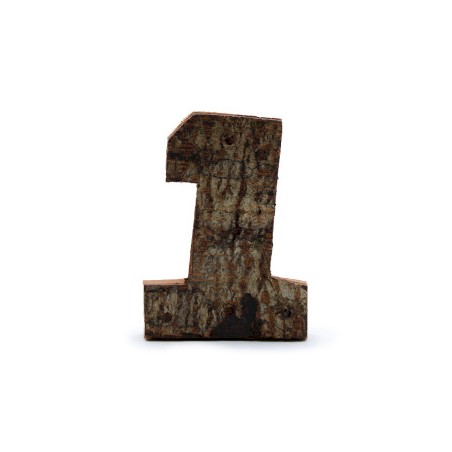Rustic bark number - "1" (12) - Small 7cm