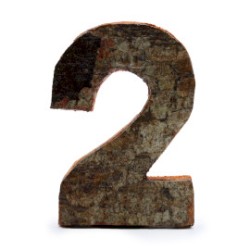 Rustic bark number - "2" (12) - Small 7cm