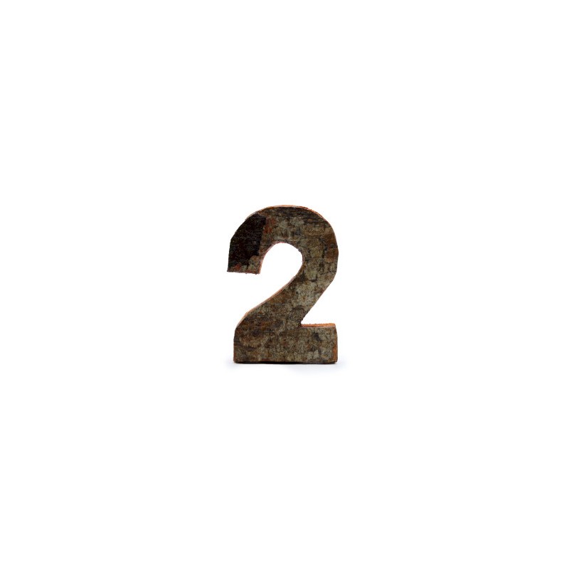 Numero di corteccia rustica - "2" (12) - Piccolo 7 cm-LETTERE IN LEGNO DECORATIVE-HOSTENATURA