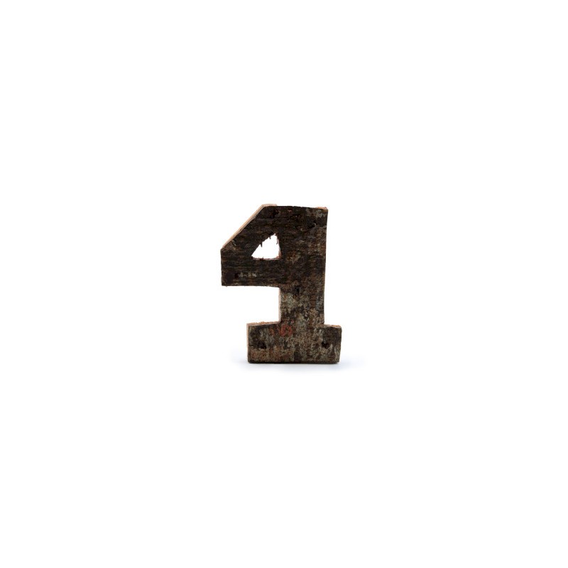 Numero di corteccia rustica - "4" (12) - Piccolo 7 cm-LETTERE IN LEGNO DECORATIVE-HOSTENATURA