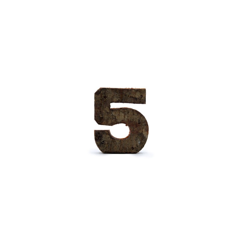 Rustic bark number - "5" (12) - Small 7cm-DECORATIVE WOODEN LETTERS-HOSTENATURA