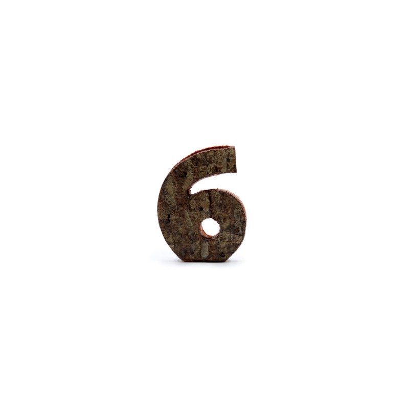 Numero di corteccia rustica - "6" (12) - Piccolo 7 cm-LETTERE IN LEGNO DECORATIVE-HOSTENATURA