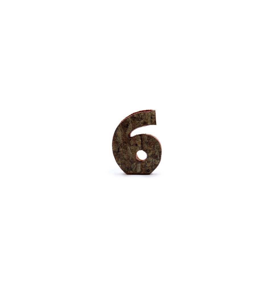 Número de corteza rústica - "6" (12) - Pequeño 7cm