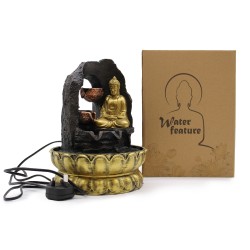 Font d'aigua de sobretaula - 30 cm - Buda daurat meditant