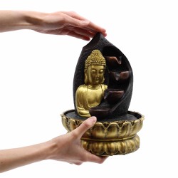 Tisch-Wasserbrunnen - 30 cm - Goldener Buddha und Vasen