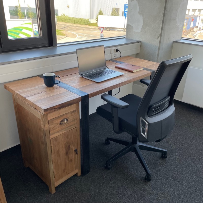 Table de bureau 160x60x75cm (Tiroir non inclus)-MOBILIER DE BUREAU EN BOIS RECYCLÉ-HOSTENATURA