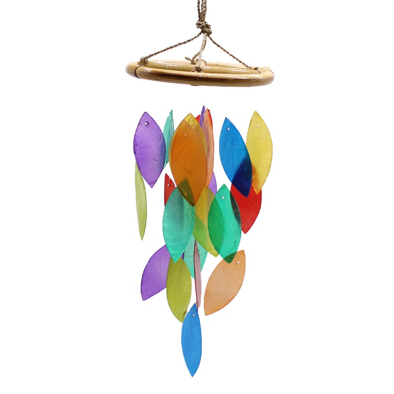 Wooden Carillon - Rainbow and Bamboo Leaves-FLOATING WOODEN WIND CHIME-HOSTENATURA