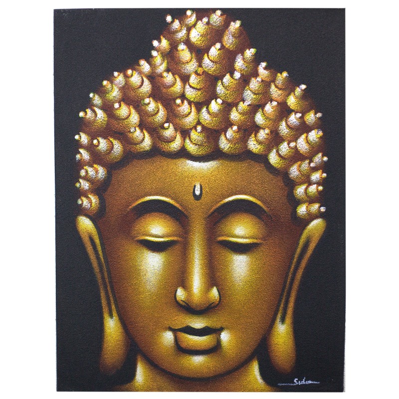 Dipinto del Buddha - Finitura oro e sabbia - 80x60 cm-IMMAGINI DEL TESSUTO-HOSTENATURA