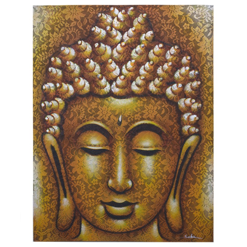 Buddha Gemälde - Gold Brokat Detail - 80x60cm-STOFFBILDER-HOSTENATURA