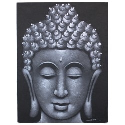 Dipinto del Buddha - Dettaglio broccato grigio - 80x60 cm