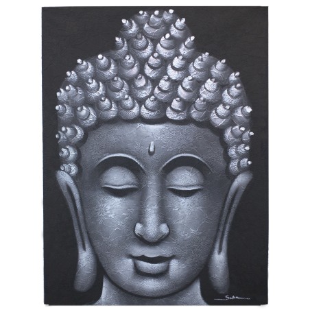 Cuadro de Buda - Detalle de Brocado en Gris - 80x60cm